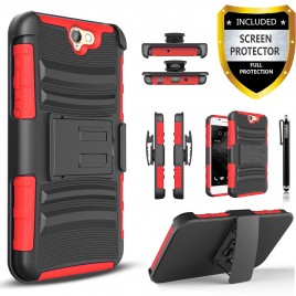 HTC One A9 Case, Dual Layers [Combo Holster] Case And Built-In Kickstand Bundled with [Premium Screen Protector] Hybird Shockproof And Circlemalls Stylus Pen (Red)